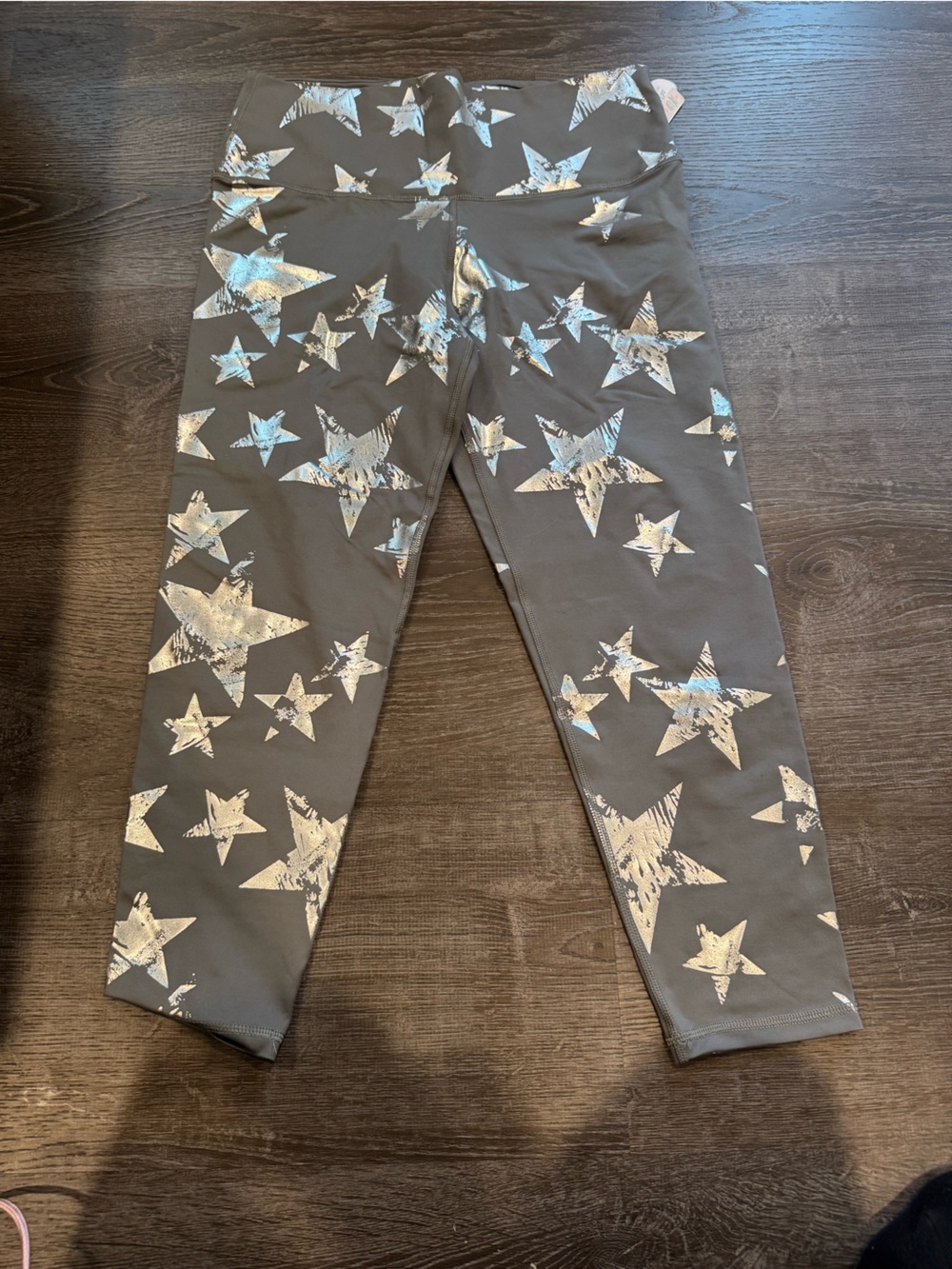 Athleta Girls Grey Leggings with Silver Star Print